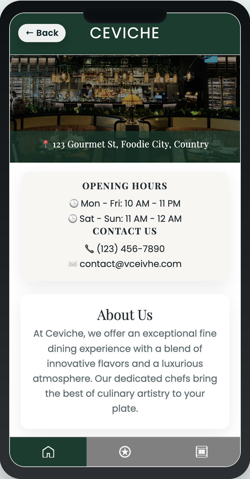 Home screen of Family of Eateries app