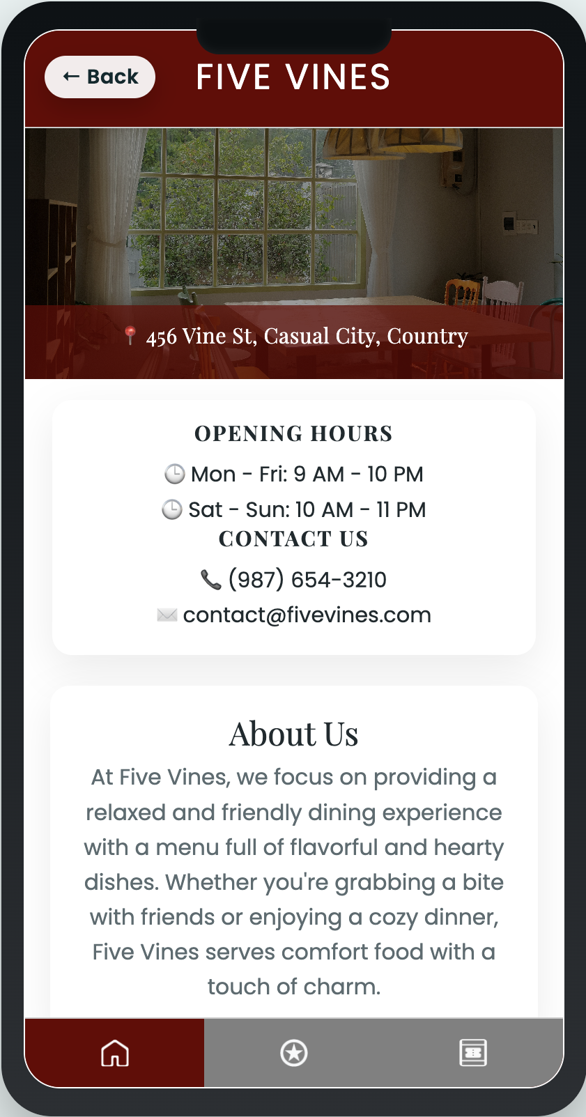 Restaurant listing screen in app